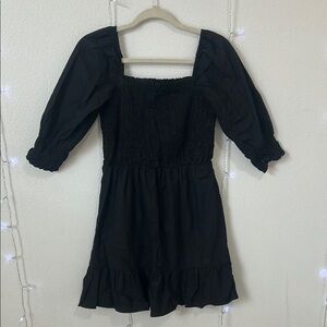 Black Smocked Ruffled Sundress with Puff Sleeves